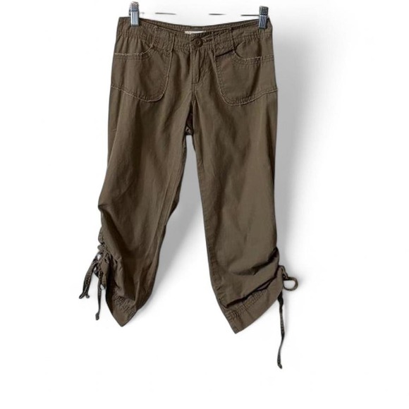 Vintage Y2K Khaki Tan SO Ruched Cinch Hem Capri Pants, Women's Size 0 - Picture 2 of 10